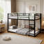 Lit superposé en métal noir pour deux lits simples, échelle intégrée et barrière de sécurité haute, conception silencieuse avec rangement sous le lit