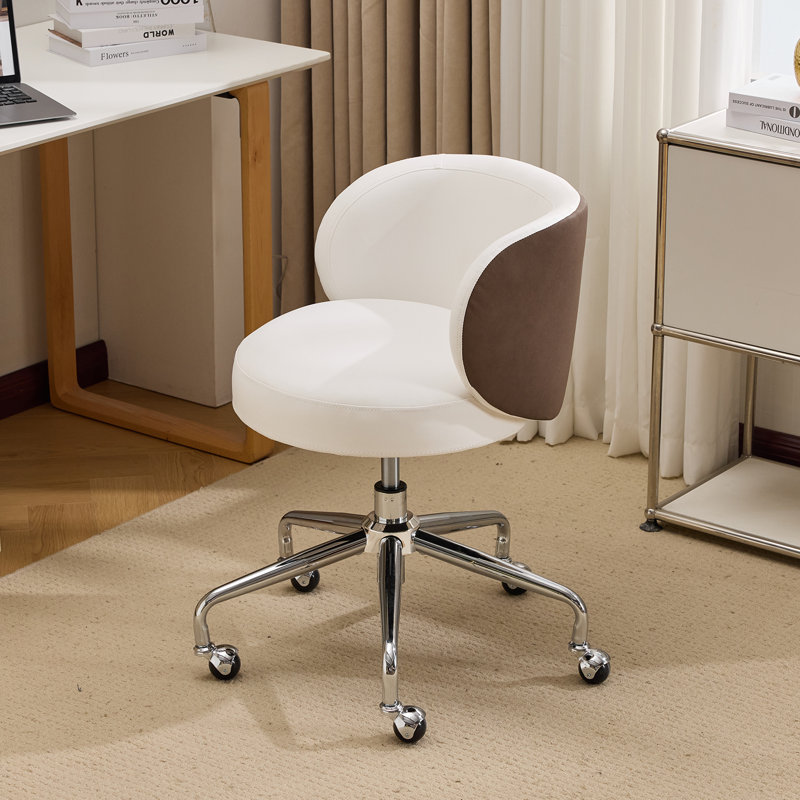 PU Modern Accent Swivel Chair Office Chair Adjustable Height For Home Office & Living Space, White/Brown