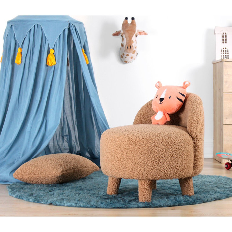 Luxueux pouf en fausse fourrure avec pieds en bois, brun, 18,1 po de diamètre x 20,1 po de hauteur | 100% fausse fourrure, 35 éponges orthopédiques, hauteur du siège: 13,0 po | Design scandinave moderne, parfait pour la décoration intérieure et le confort
