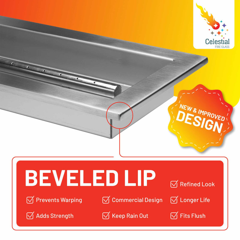 36" Stainless Steel Rectangular Gas Fire Pit Pan