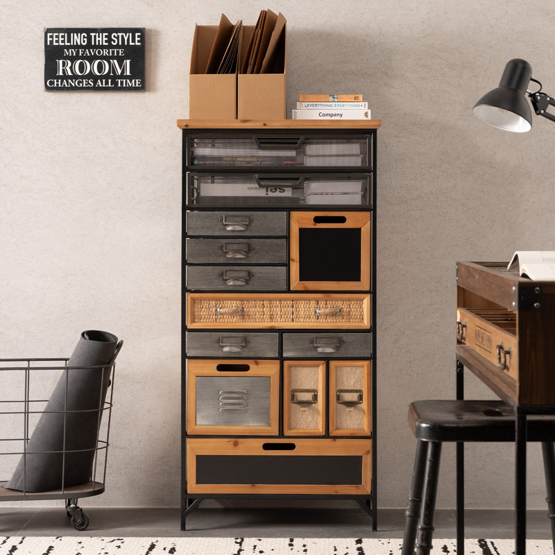 44 Inch Tall Multi-Drawer Vintage Cabinet, Industrial Style Metal Cabinet