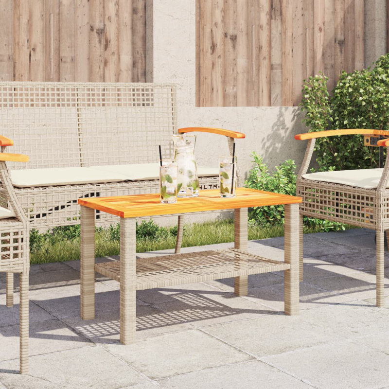 Bay Isle Home? Patio Table Poly Rattan Acacia Wood, Beige/Brown