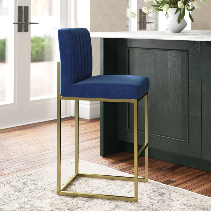 Tabouret de comptoir 26 po Amberdawn, Or poli, Bleu marine