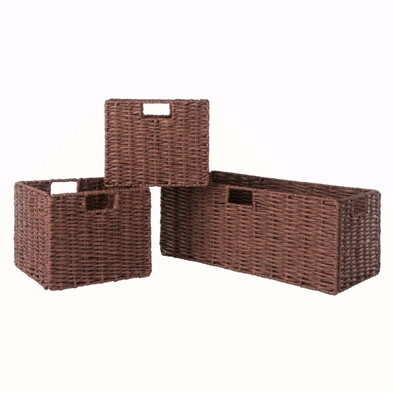 3-Pc Woven Rope Basket Set; Foldable; Walnut, Walnut