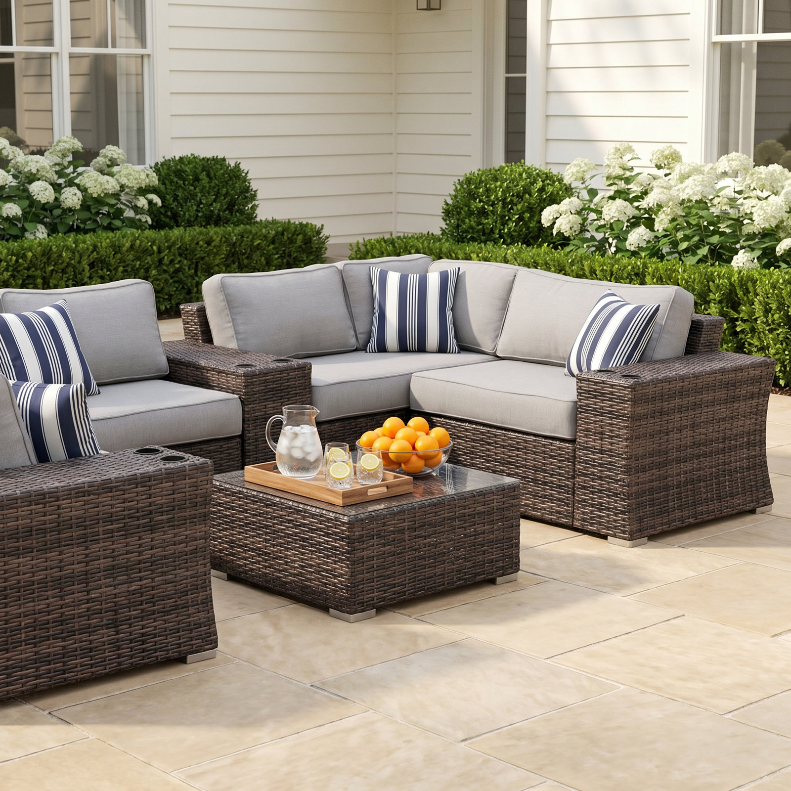 Saffi 4-Person Patio Seating Group, Brown, Olefin Gray