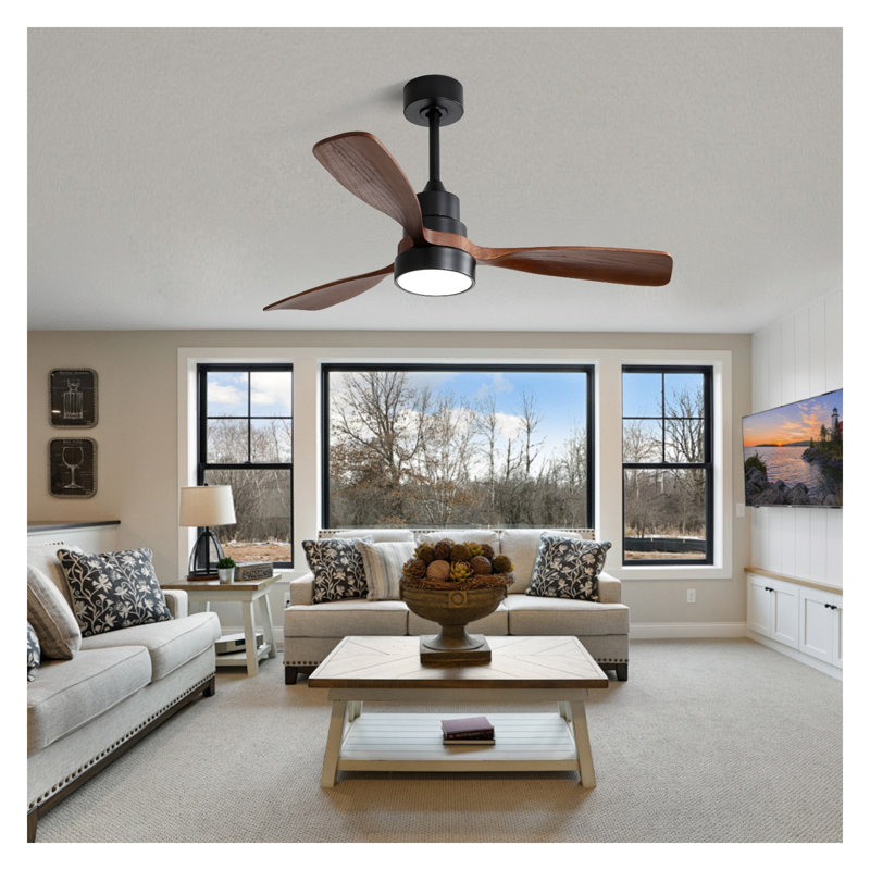 48 Inch Solid Wood Ceiling Fan with LED Light, Remote Control Reversible DC Motor for Living Room Bedroom Patio