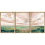 Rural Landscape " Pastel Watercolor Pink Cloud Sky Green Countryside Hill Abstract Landscape Rustic Art Decor Scenic " 3 - Pieces-98697898-98697896