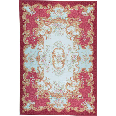 Hand-Knotted High-Quality Ivory and Red Area Rug
