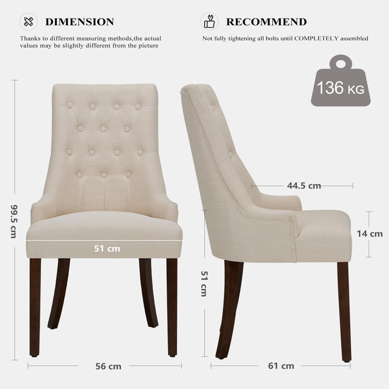 51cm H Tufted Fabric Upholstered Side Chair, Beige