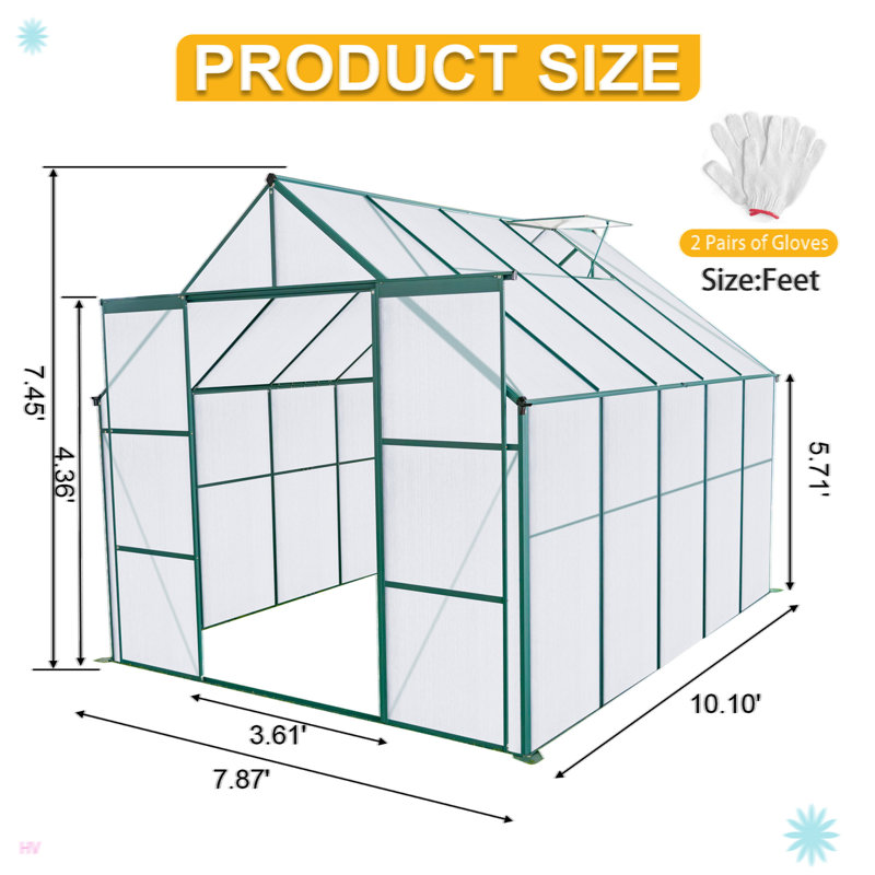 Base surélevée à double porte en polycarbonate pour serre
