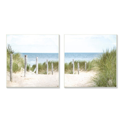 «Calm Coastal Beach Fence Nautical Landscape» par Kim ALlen - ensemble de 2 photographies