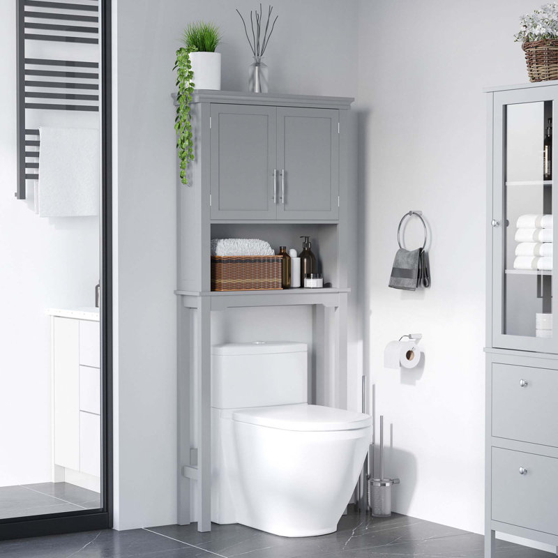 Armoire de rangement au-dessus de la toilette moderne, organisateur de salle de bain à double porte avec tablette intérieure réglable et tablette ouverte