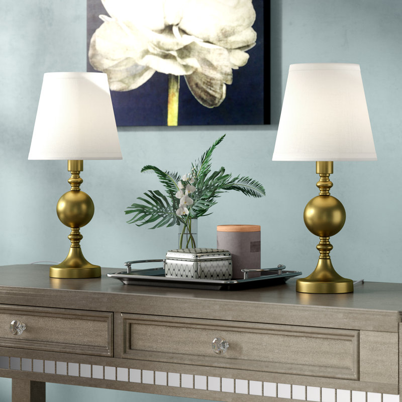 Ensemble de lampes de table 17 po Cleman, Or Antique, Soie crème