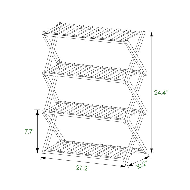 4 Tiers 16 Pairs Bamboo Folding Shoe Rack, Storage Organizer Stand for Entryway, Installation-Free