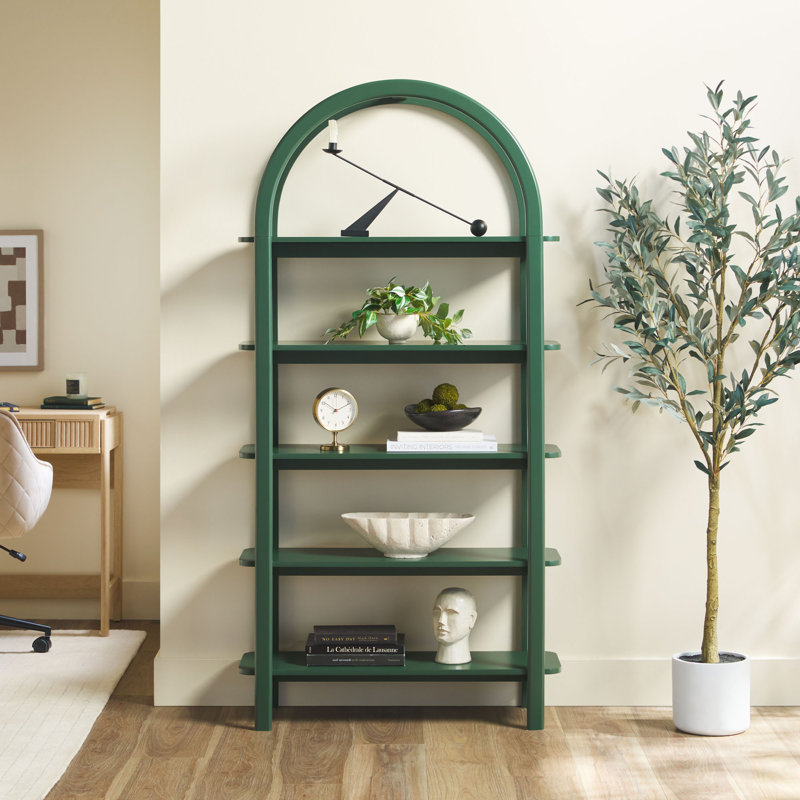 Bibliothèque de rangement moderne en bois arquée H 72 "x l 36" Yasirah, Vert