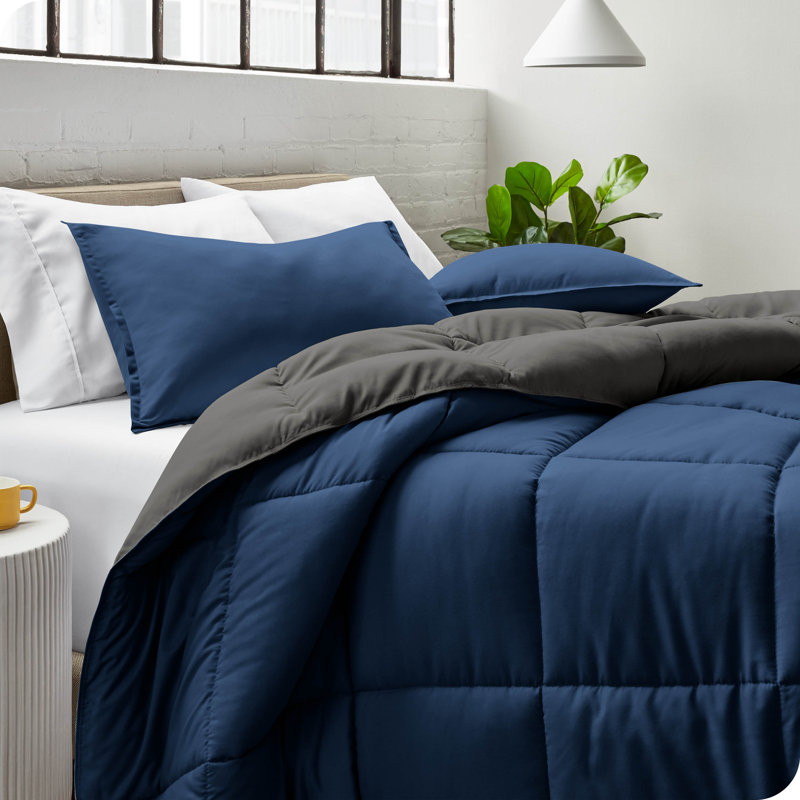 Twin Grey and Aqua Reversible Down Alternative Microfiber Comforter