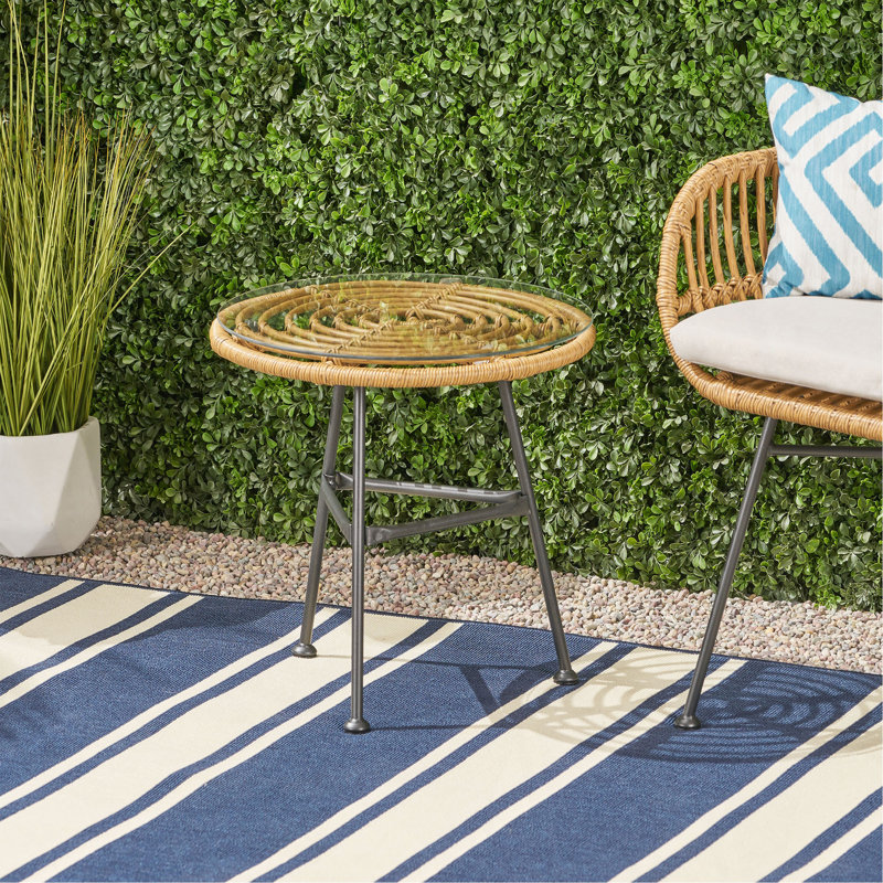Table d'appoint en faux rotin Orlando, Marron clair