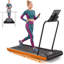 Tapis de marche compact avec poignée amovible, inclinaison de 8% et support pour application, orange