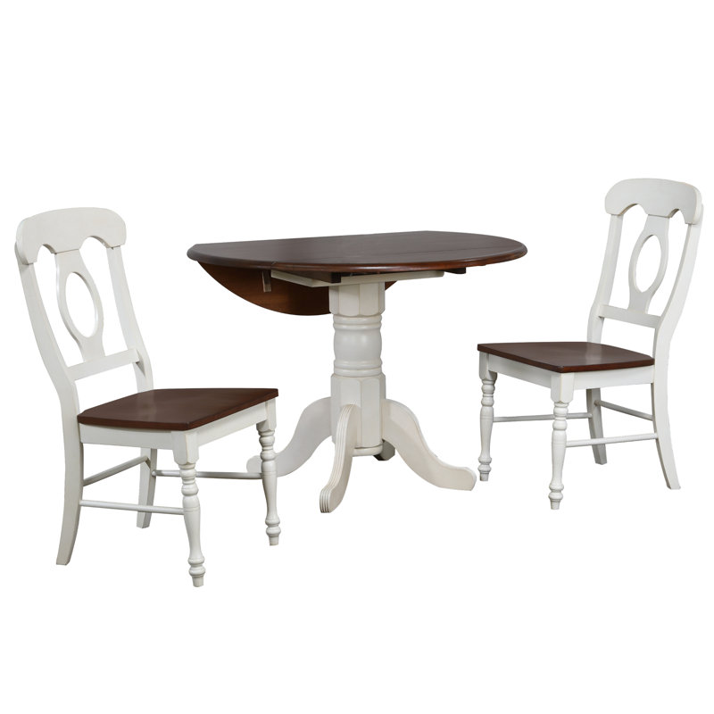 Ensemble de salle à manger en bois massif 3 pièces drop leaf Azizi, Blanc antique