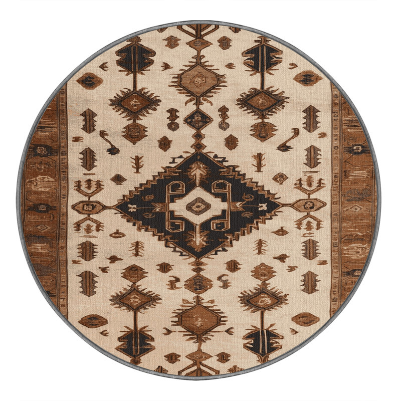 Machine Washable Persian Brown Area Rug, Round 6'