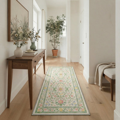 Tapis intérieur sauge / rosé / ivoire lavable à la machine avec envers antidérapant Vilve