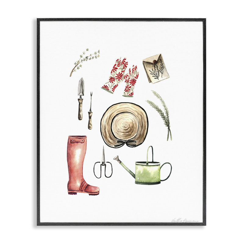 Outils de jardinage, tableau, estampe numérique, conception de Heather Desormeaux, H 14 po x l 11 po