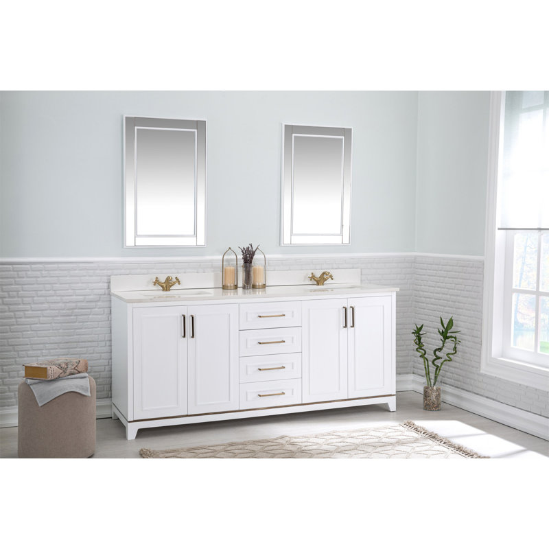 Ensemble de meuble-lavabo double 70,7 po avec miroir Chyrl, Blanc