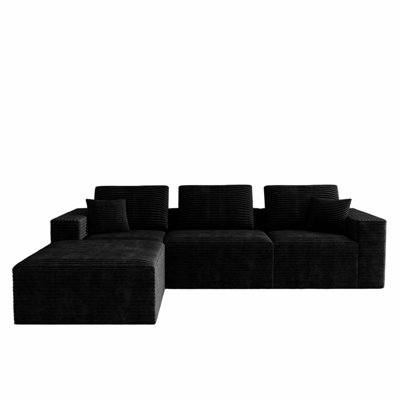 Black 106.30*70.87" Modular Sectional Sofa Seat, Upholstered Compressed Corduroy Couch, 4 PC Free Combination, No Assembly Required For Living Room, Bedroom & Apartment