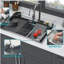 Gunmetal Black Drop in Waterfall Kitchen Sink - 33*22 inch Single Bowl 16 Gauge Stainless Steel Ledge Workstation Kitchen Sinks with Pull-Out Faucet & Cup Washer, Unique Waterfall Design