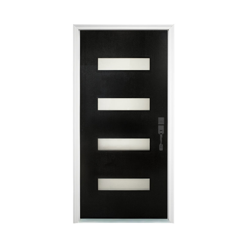 Porte d'entrée noire en fibre de verre 36 po x 80 po avec verre givré, Côté gauche