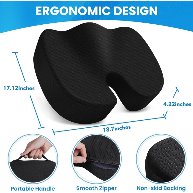 Coussin de siège, coussins de chaise de bureau, coussin de siège de voiture, sciatica antidérapant et dossier anti-douleur Coccyx Tailbone, coussin de mousse à mémoire de forme