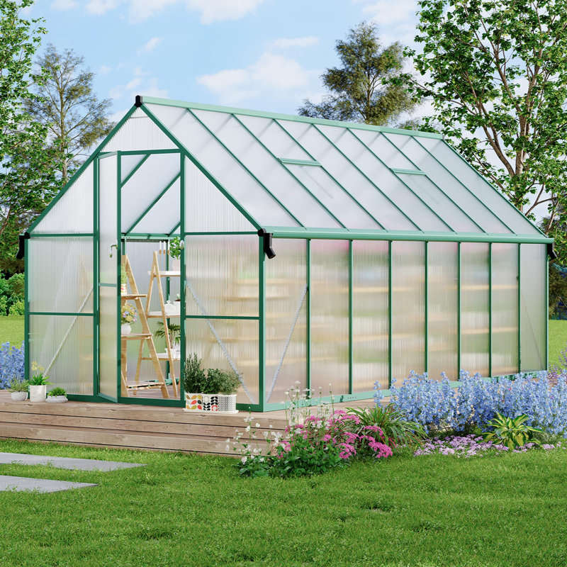 Serre en polycarbonate 8 * 16FT pour l'extérieur, grande serre avec structure à installation rapide, Vert