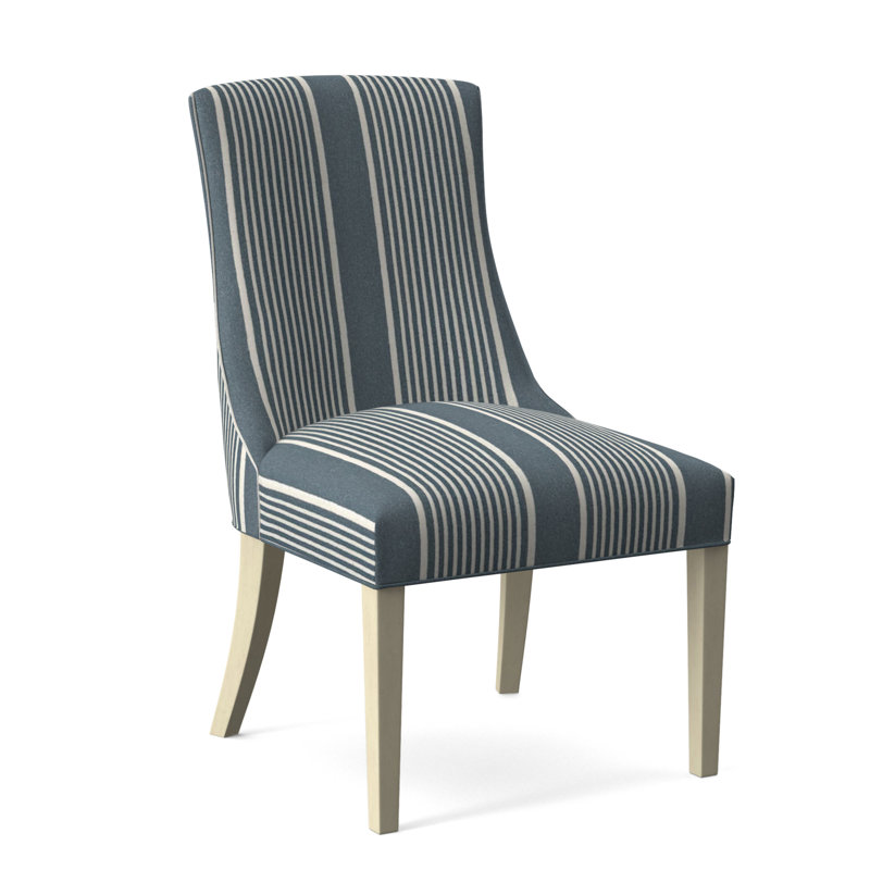 Tuxedo Slipper Dining Chair, Bisque Finish, Light Blue Performance Fabric; 0851-55