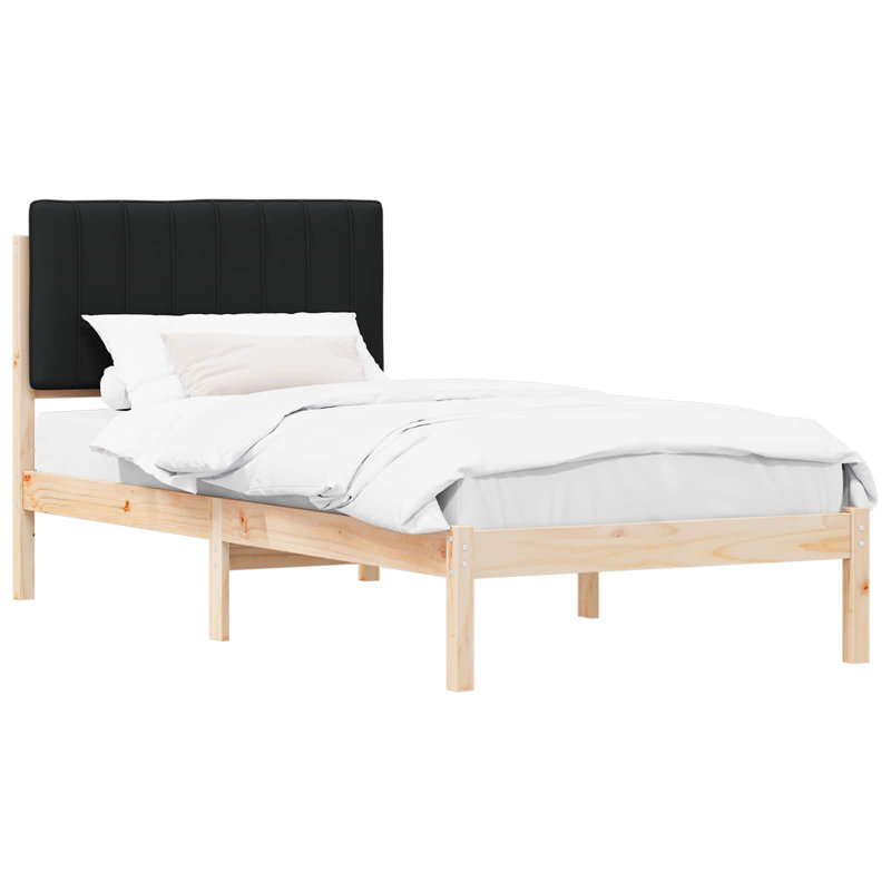 Solid Wood Bed, European Single (90 x 200 cm), Natural/Black