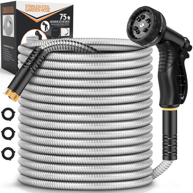 Metal Garden Hose With 10 Function Nozzle, H 15 po x L 900 po x P 15 po