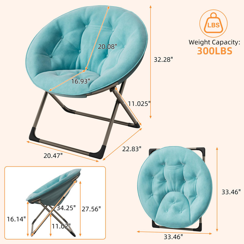Comfy Saucer Chairs, Folding Reading Lounge Chair, Cozy Faux Fur Living Room Chair with Soft Thick Padded Seat & Metal Frame, Modern Style Bedroom Home for Kids Adults, X-Large