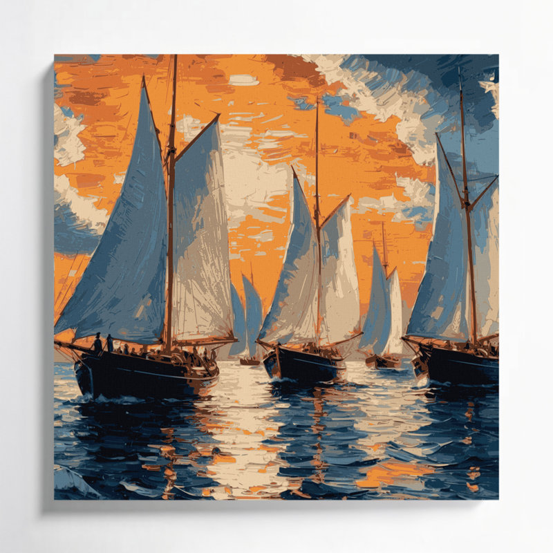 Art nautique gris sur toile, H 16 po x l 16 po