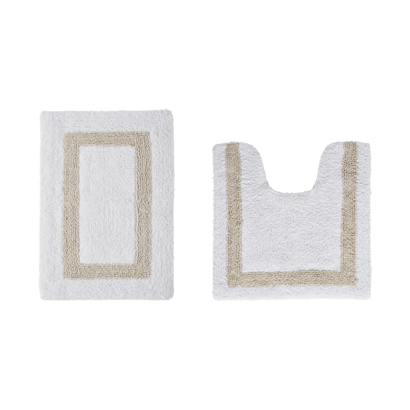 Broshous Premium 100% Cotton 2370 GSM 2-Piece Bath Rug Set, Ultra Plush Tufted Bathroom Mats, Super Absorbent OEKO-TEX® Certified, Reversible, Machine Washable, Spa-Like Comfort, White/Sand