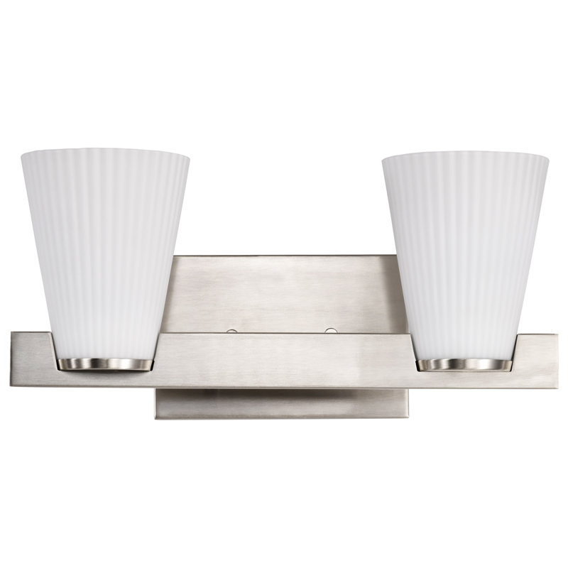 Keindl - Coiffeuse - Verre blanc nervuré, Deux lumières, Nickel brossé, 14,63 po de largeur