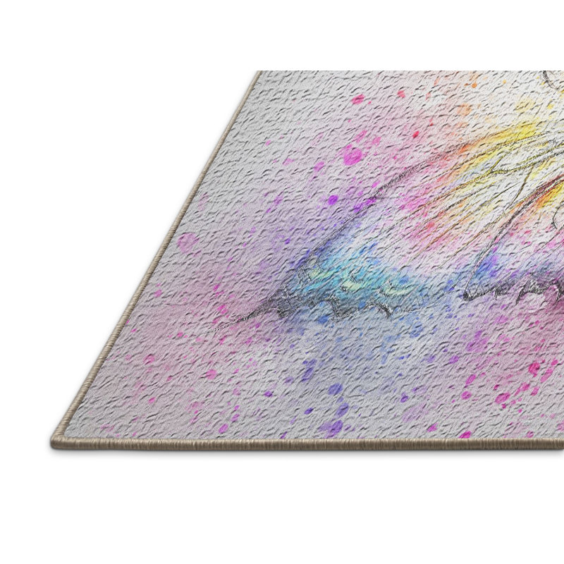 Tapis mauve à motif de papillons, Rectangle 2 pi x 3 pi