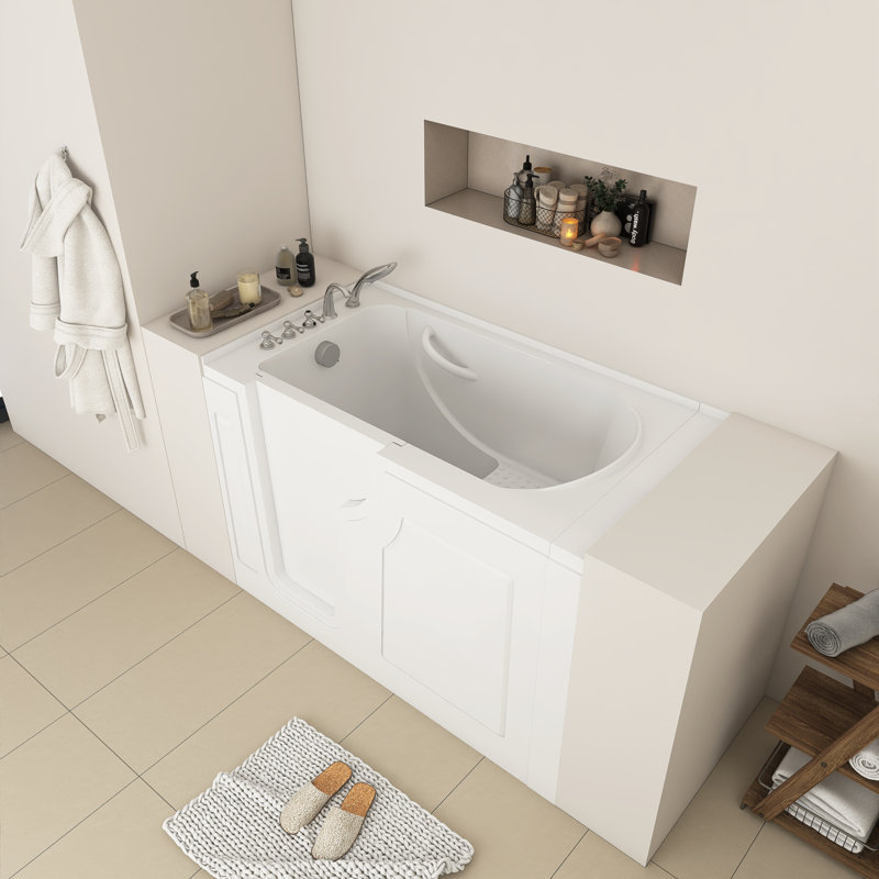 Baignoire à porte en acrylique blanche 55 po x 33 po avec siège