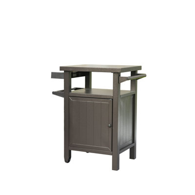 Chariot de barbecue extérieur avec armoire de rangement et roulettes - Table d'appoint portative en métal pour patio, terrasse et cour arrière