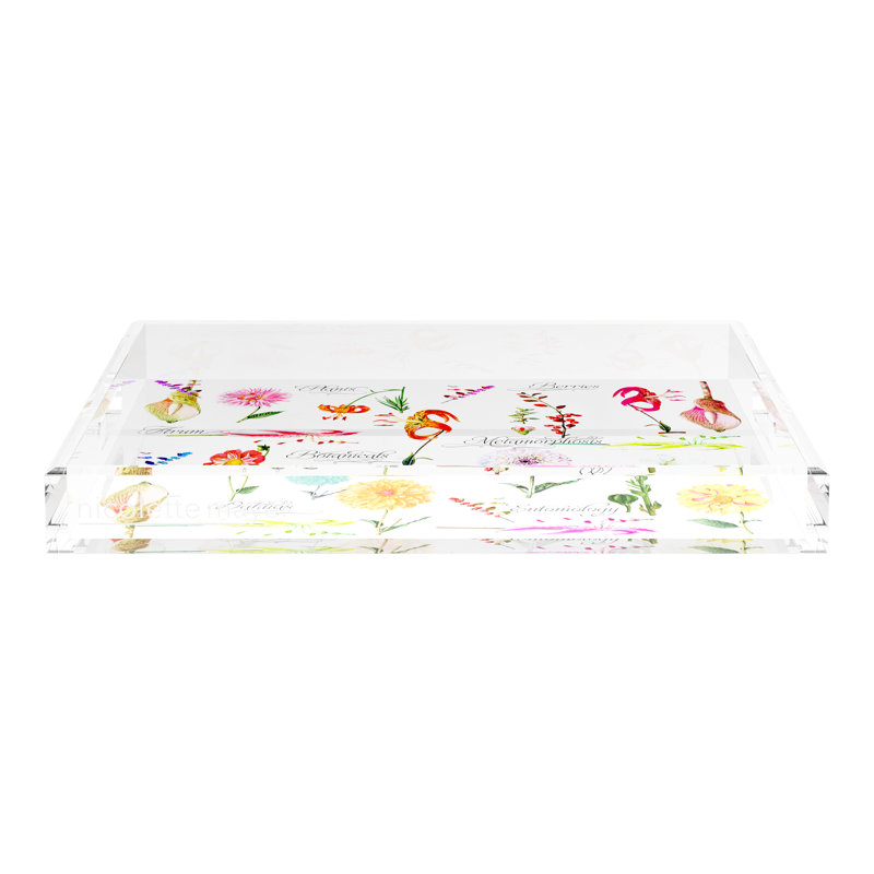 Botanical White Acrylic Square Decorative Tray, 18"W x 18"D x 2"H