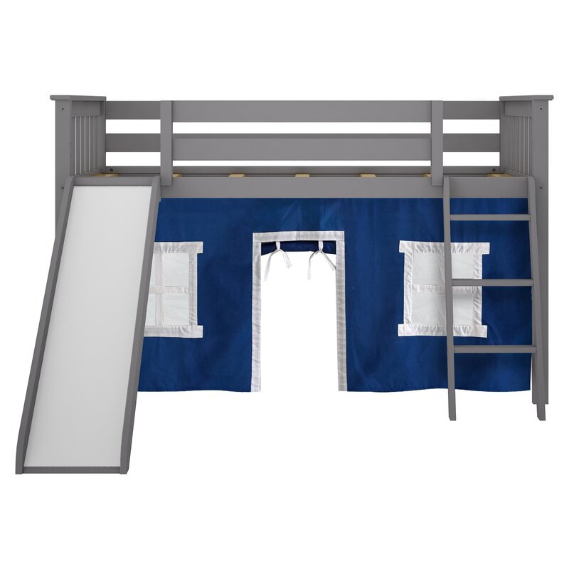 Lit mezzanine simple pour enfants Alyis, Gris / bleu