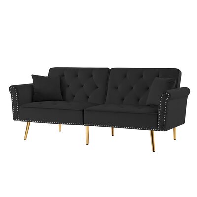 Twin 76.7"" Wide Velvet Tufted Back Convertible Sofa -  Everly Quinn, C98A3B7223444D2F9F8E63E034BBB560