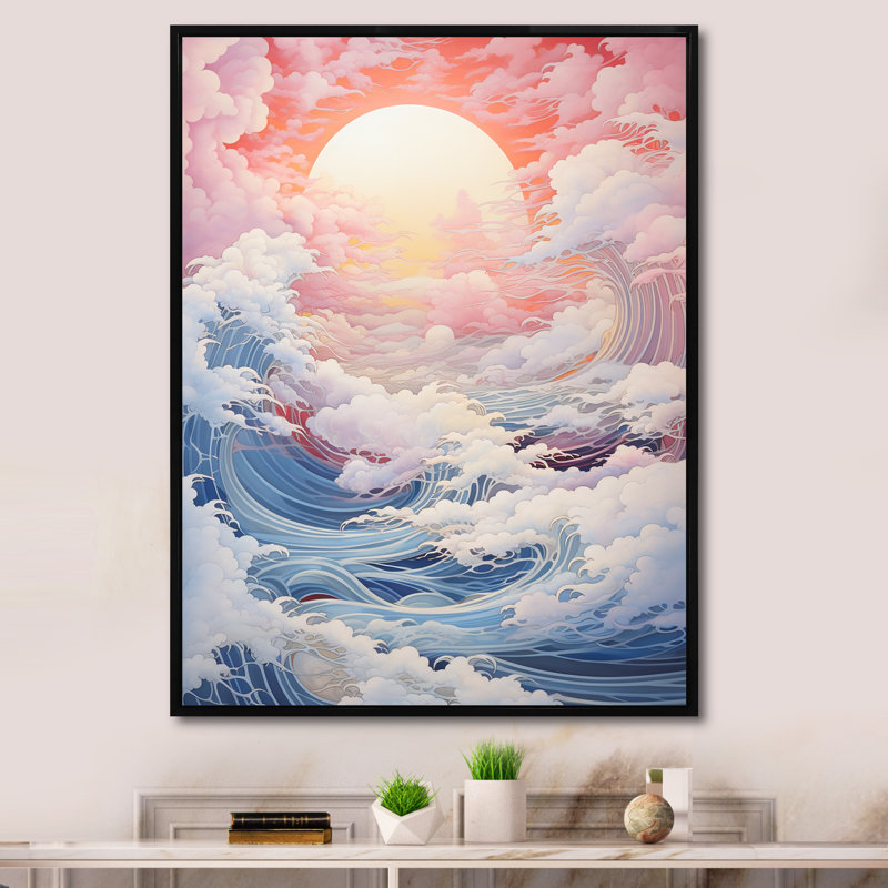 Paysage de tempête Kawaii Ocean I, Cadre flottant noir, 44" H x 34" W