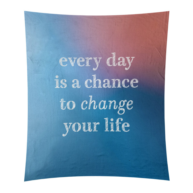Tapisserie en polyester changer votre citation vie, H 27,5 po x l 37,5 po, Bleu / rose