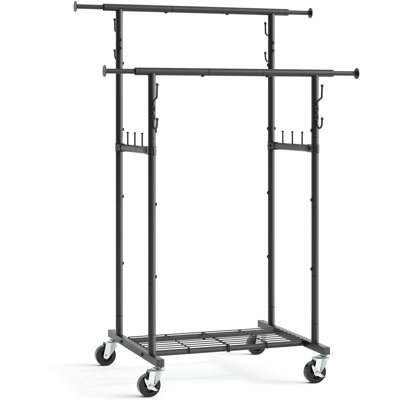 Portemanteaux double avec roulettes, portemanteau robuste, hauteur 64,2 po