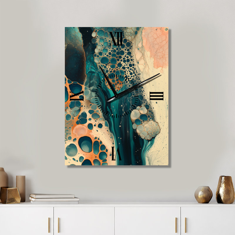 Horloge murale en métal bleu tropical « Récif corallien en mouvement fluide II », H 32 po x l 24 po - Rectangle
