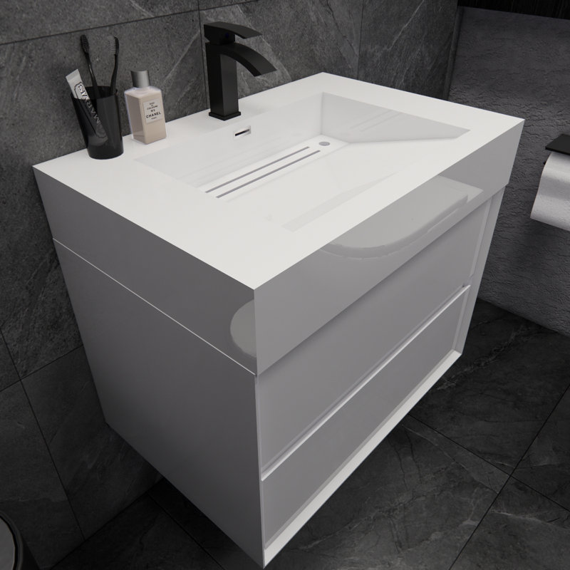 Albizu 30" Wall-Mounted Single Bathroom Vanity, White